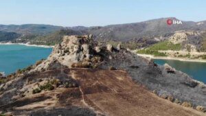 Çanakkale’deki 2 bin 500 yıllık Atikhisar Kalesi yangında ziyan gördü
